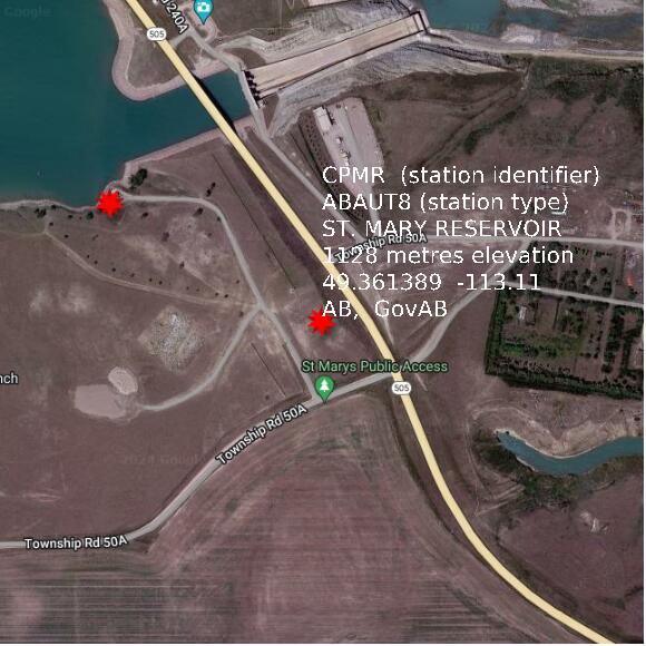 map at zoomlvl 1x1 kilometres for ST. MARY RESERVOIR