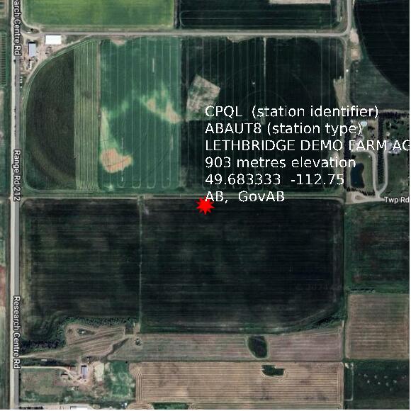 map at zoomlvl 1x1 kilometres for LETHBRIDGE DEMO FARM AGDM