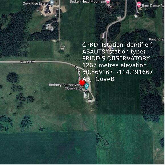 map at zoomlvl 1x1 kilometres for PRIDDIS OBSERVATORY