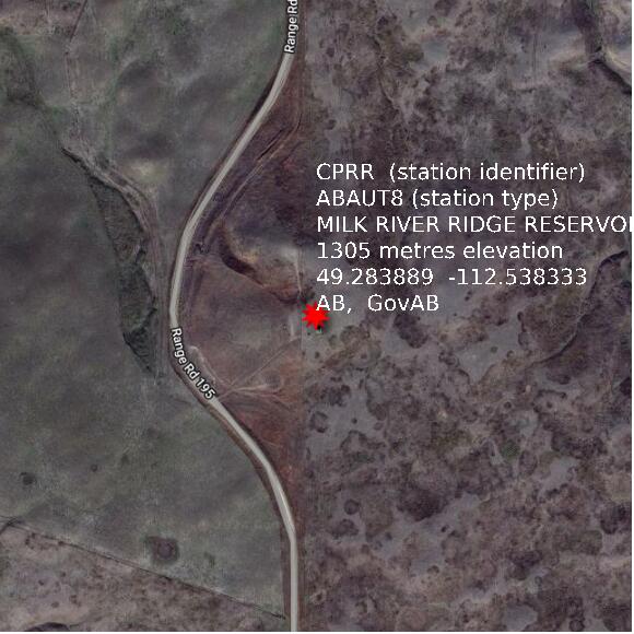 map at zoomlvl 1x1 kilometres for MILK RIVER RIDGE RESERVOIR