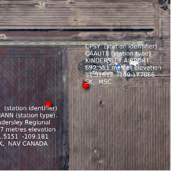 map at zoomlvl 1x1 kilometres for KINDERSLEY AIRPORT
