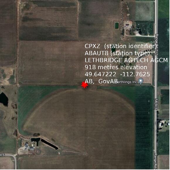 map at zoomlvl 1x1 kilometres for LETHBRIDGE AGTECH AGCM