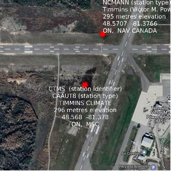map at zoomlvl 1x1 kilometres for TIMMINS CLIMATE