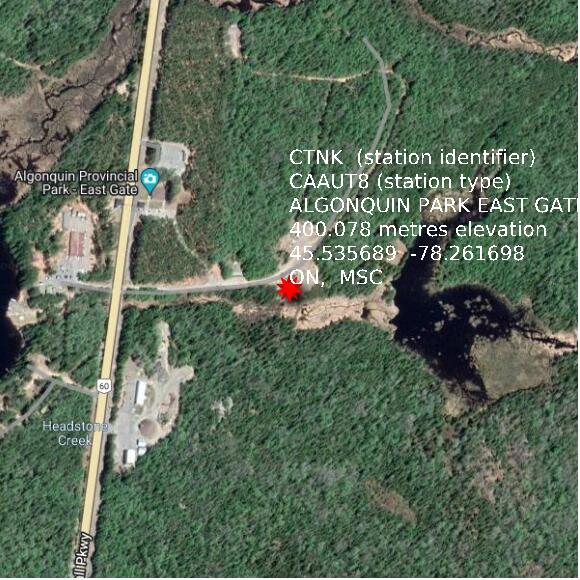 map at zoomlvl 1x1 kilometres for ALGONQUIN PARK EAST GATE