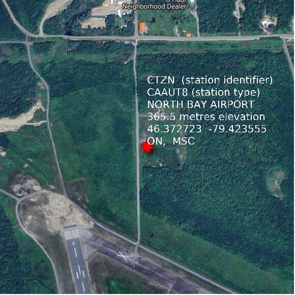 map at zoomlvl 1x1 kilometres for NORTH BAY AIRPORT
