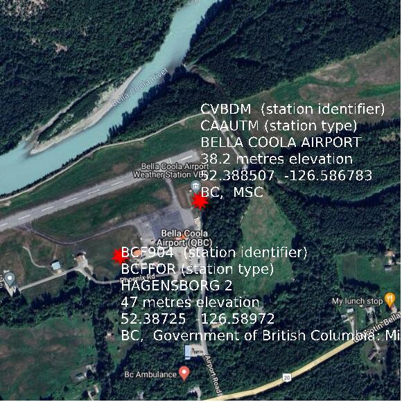 map at zoomlvl 1x1 kilometres for BELLA COOLA AIRPORT