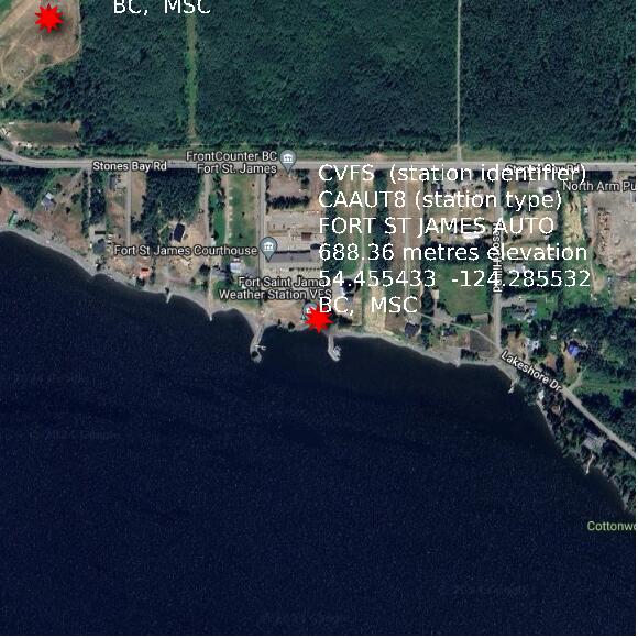 map at zoomlvl 1x1 kilometres for FORT ST JAMES AUTO
