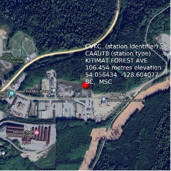 map at zoomlvl 1x1 kilometres for KITIMAT FOREST AVE