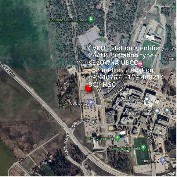 map at zoomlvl 1x1 kilometres for KELOWNA UBCO