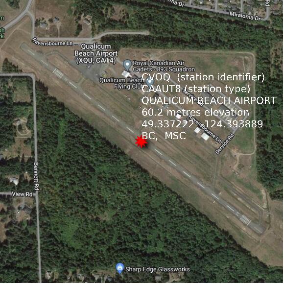 map at zoomlvl 1x1 kilometres for QUALICUM BEACH AIRPORT