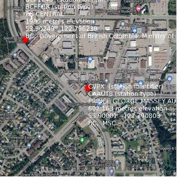 map at zoomlvl 1x1 kilometres for PRINCE GEORGE MASSEY AUTO