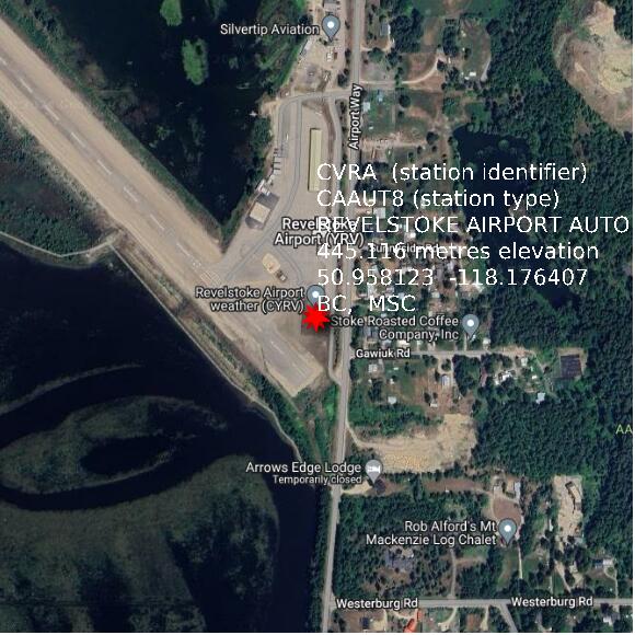 map at zoomlvl 1x1 kilometres for REVELSTOKE AIRPORT AUTO