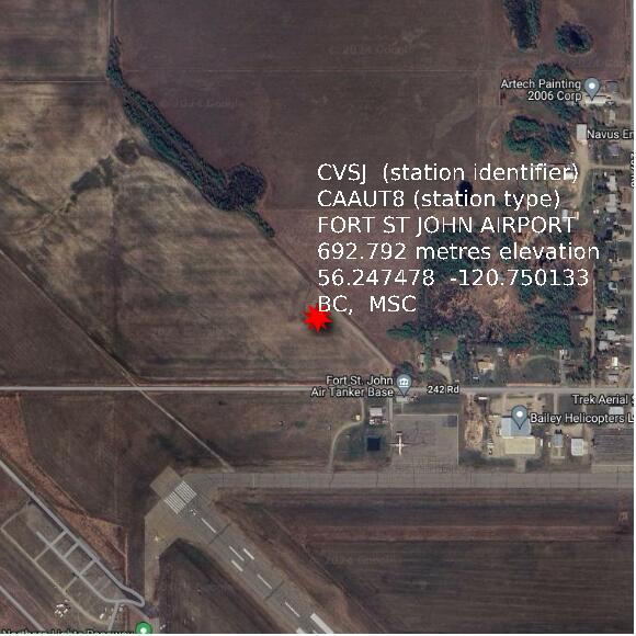 map at zoomlvl 1x1 kilometres for FORT ST JOHN AIRPORT