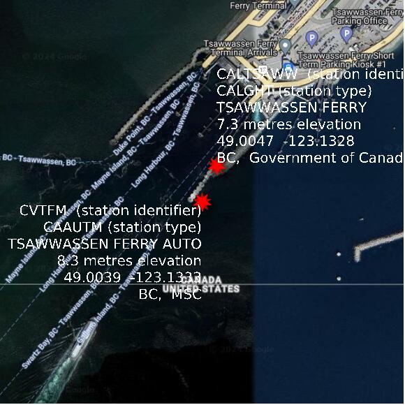 map at zoomlvl 1x1 kilometres for TSAWWASSEN FERRY AUTO