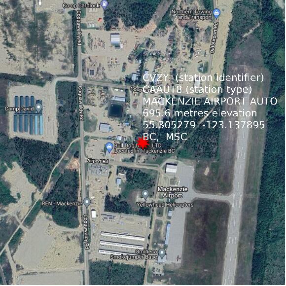 map at zoomlvl 1x1 kilometres for MACKENZIE AIRPORT AUTO