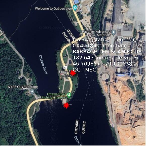 map at zoomlvl 1x1 kilometres for BARRAGE TEMISCAMINGUE