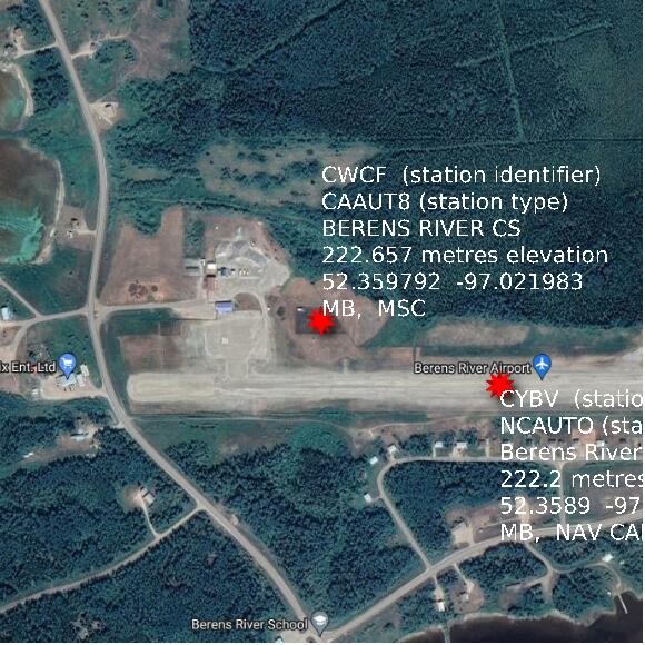 map at zoomlvl 1x1 kilometres for BERENS RIVER CS