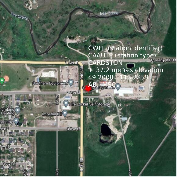 map at zoomlvl 1x1 kilometres for CARDSTON