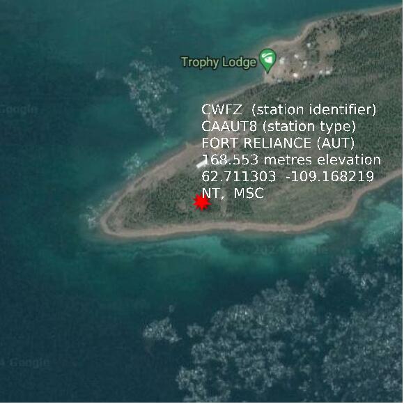 map at zoomlvl 1x1 kilometres for FORT RELIANCE (AUT)