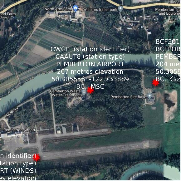 map at zoomlvl 1x1 kilometres for PEMBERTON CS