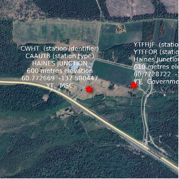 map at zoomlvl 1x1 kilometres for HAINES JUNCTION