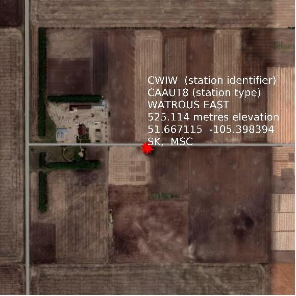 map at zoomlvl 1x1 kilometres for WATROUS EAST