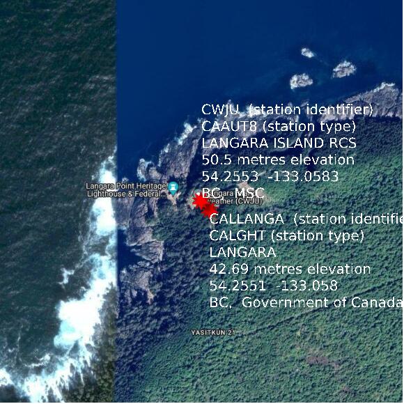 map at zoomlvl 1x1 kilometres for LANGARA ISLAND RCS