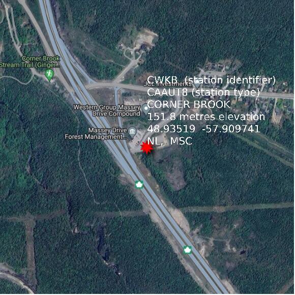 map at zoomlvl 1x1 kilometres for CORNER BROOK