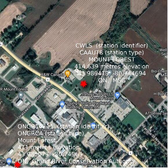 map at zoomlvl 1x1 kilometres for MOUNT FOREST