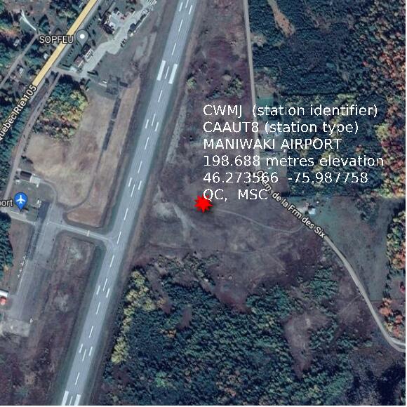 map at zoomlvl 1x1 kilometres for MANIWAKI AIRPORT