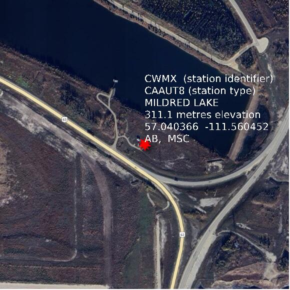 map at zoomlvl 1x1 kilometres for MILDRED LAKE