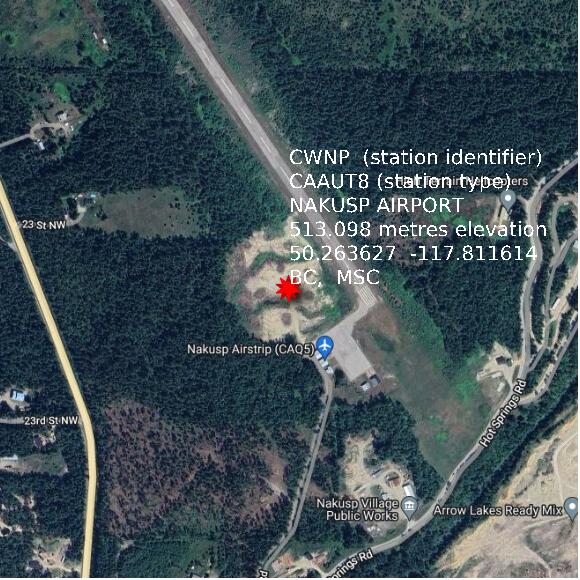 map at zoomlvl 1x1 kilometres for NAKUSP AIRPORT