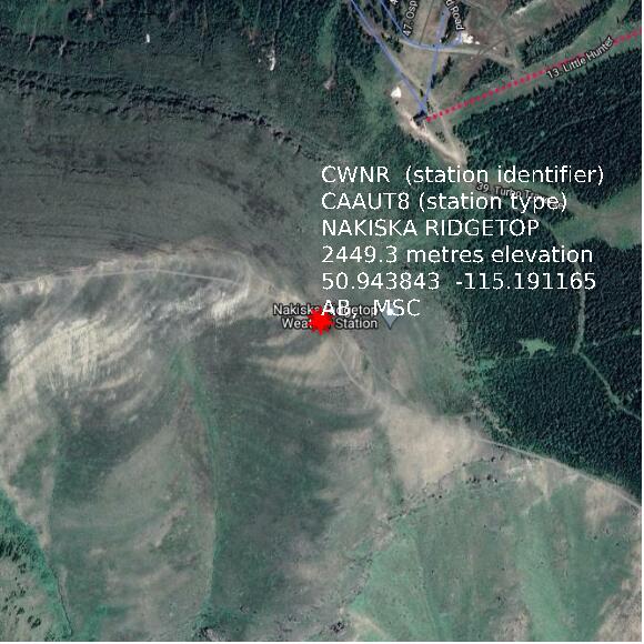 map at zoomlvl 1x1 kilometres for NAKISKA RIDGETOP