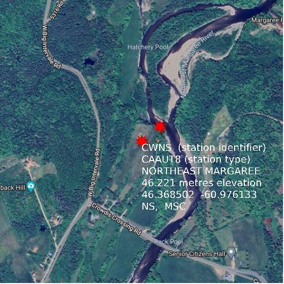 map at zoomlvl 1x1 kilometres for NORTHEAST MARGAREE