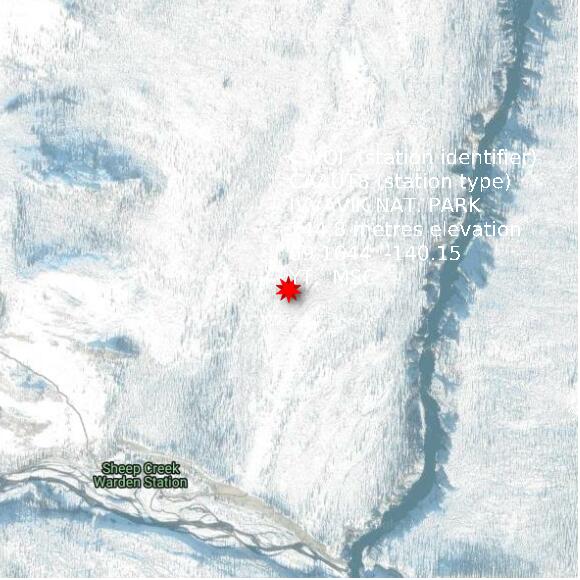 map at zoomlvl 1x1 kilometres for IVVAVIK NAT. PARK