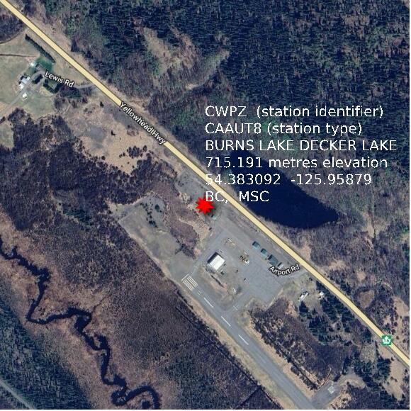 map at zoomlvl 1x1 kilometres for BURNS LAKE DECKER LAKE