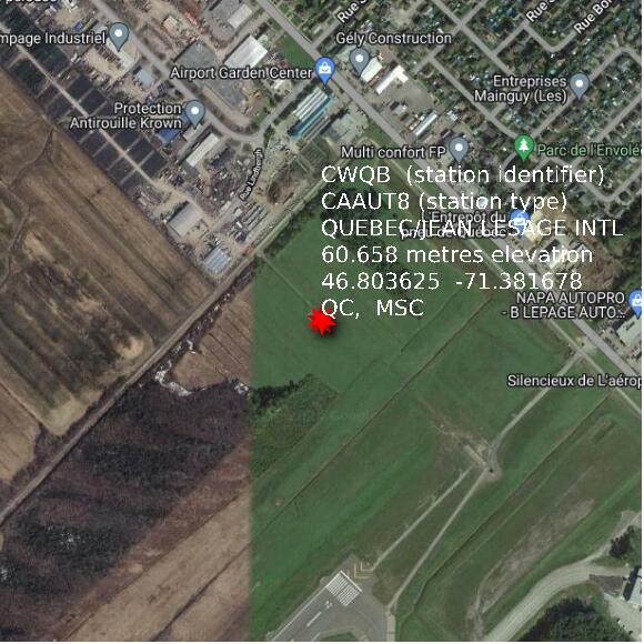 map at zoomlvl 1x1 kilometres for QUEBEC/JEAN LESAGE INTL