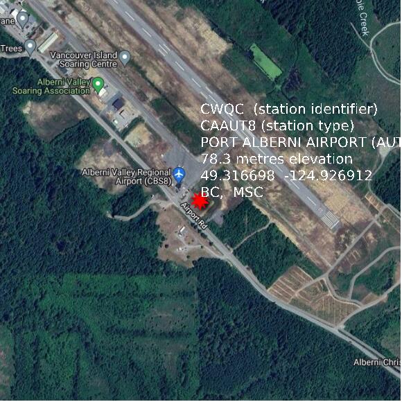 map at zoomlvl 1x1 kilometres for PORT ALBERNI AIRPORT (AUT)