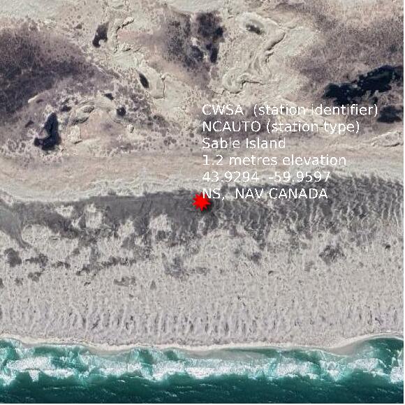 map at zoomlvl 1x1 kilometres for Sable Island