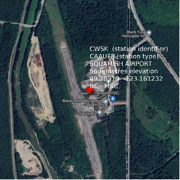 map at zoomlvl 1x1 kilometres for SQUAMISH AIRPORT