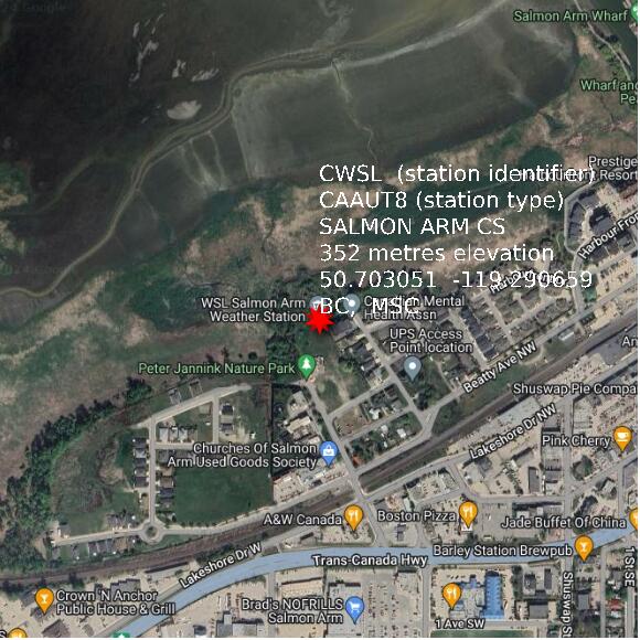 map at zoomlvl 1x1 kilometres for SALMON ARM CS