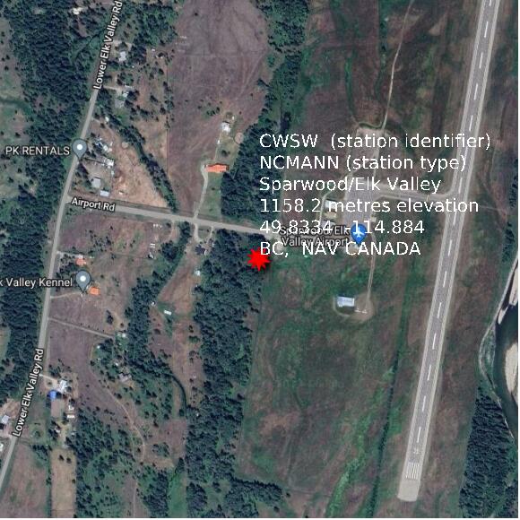 map at zoomlvl 1x1 kilometres for Sparwood/Elk Valley