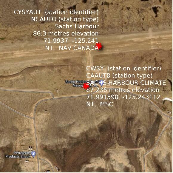 map at zoomlvl 1x1 kilometres for SACHS HARBOUR CLIMATE