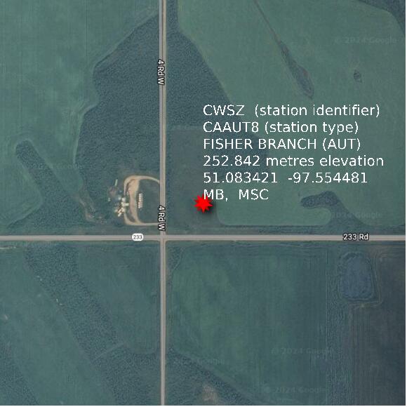 map at zoomlvl 1x1 kilometres for FISHER BRANCH (AUT)