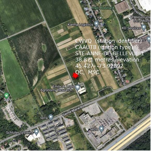 map at zoomlvl 1x1 kilometres for STE-ANNE-DE-BELLEVUE 1