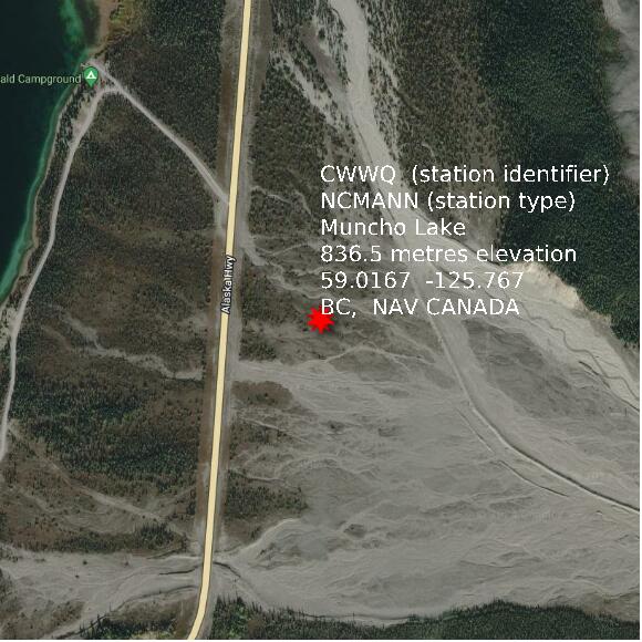 map at zoomlvl 1x1 kilometres for Muncho Lake