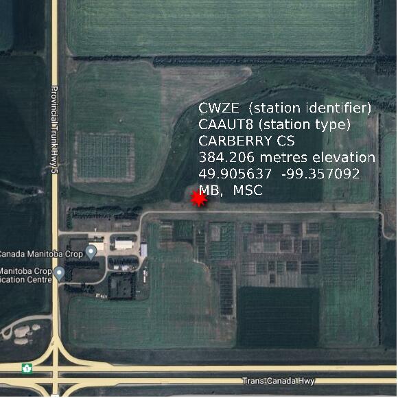 map at zoomlvl 1x1 kilometres for CARBERRY CS