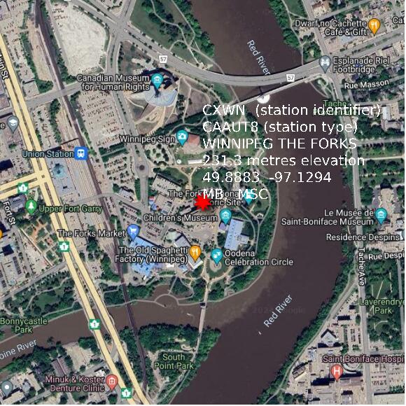 map at zoomlvl 1x1 kilometres for WINNIPEG THE FORKS