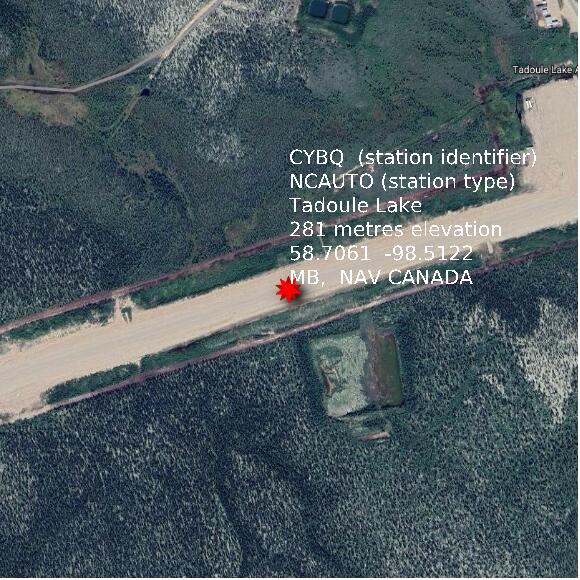 map at zoomlvl 1x1 kilometres for Tadoule Lake