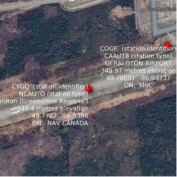map at zoomlvl 1x1 kilometres for Geraldton (Greenstone Regional)